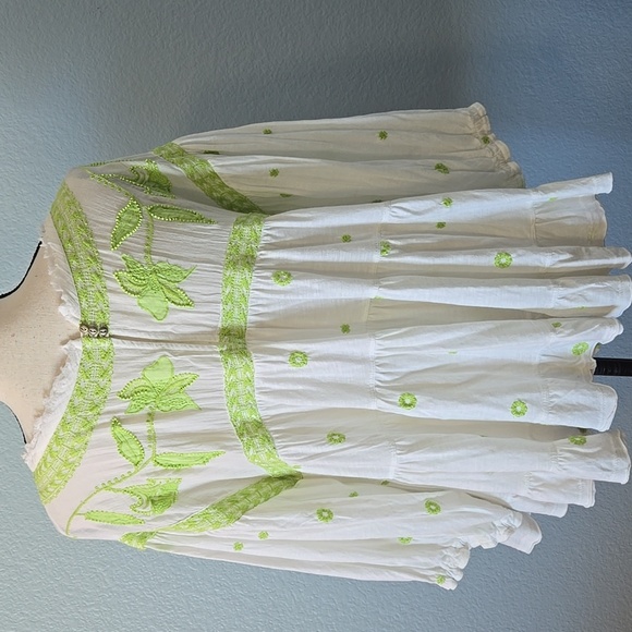 FREE PEOPLE Edie Embroidered Beads Pheasant Blouse White Boho Cottagecore Small - Picture 10 of 16